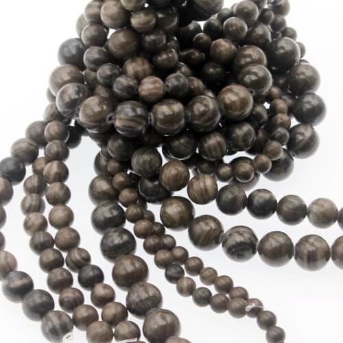 Bulk Wholesale Smooth Black Wood Grain Natural Stone Beads Round Loose Beads 4mm 6mm 8mm 10mm 12mm for Jewelry Making Bracelet