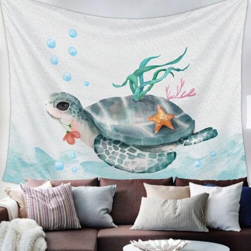 Underwater World Turtle Retro Tapestry Wall Hanging Living Room Decor Wall Hanging Tapestry Yoga Mat Home Decor Art