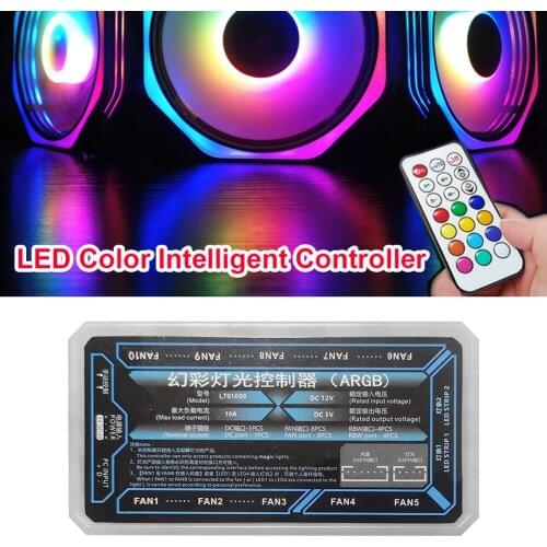 1 to 8 HUB DC 12V 5A RGB Controller 6Pin Cooling Fan 4Pin Light Bar Remote Control Kit for Computer PC Case Chassis Accessories