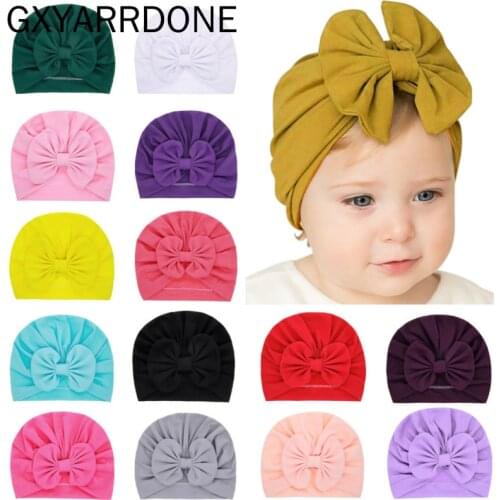 Baby Girls Turban Hat With Bow Children Hat Cotton Blend Newborn Flower Beanie Top Knot Kids Photo Props Baby Shower Gift