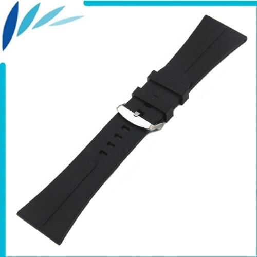 Silicone Rubber Watch Band 30mm for Diesel Stainless Steel Pin Clasp Strap Wrist Loop Belt Bracelet Black + Spring Bar + Tool