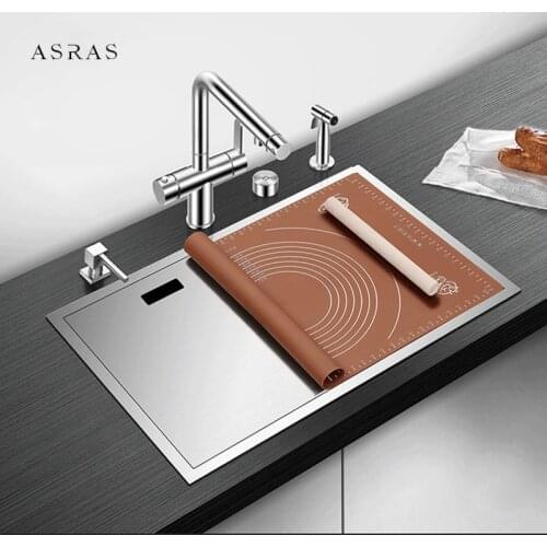 304 Stainless Steel Hidden Sink Double Cover Hidden Sink 4mm Thickness Handmade Brushed Single kitchen Sink