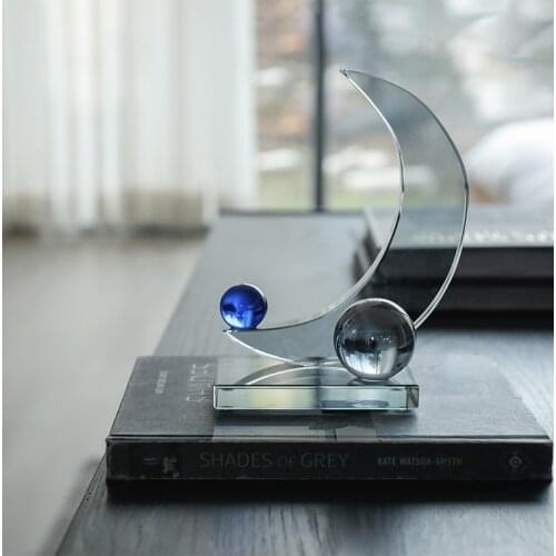Modern New House Sales Department Arts Ornaments Layout Smoky Gray Crystal Moon Figurines Decoration Home Desktop Accessories