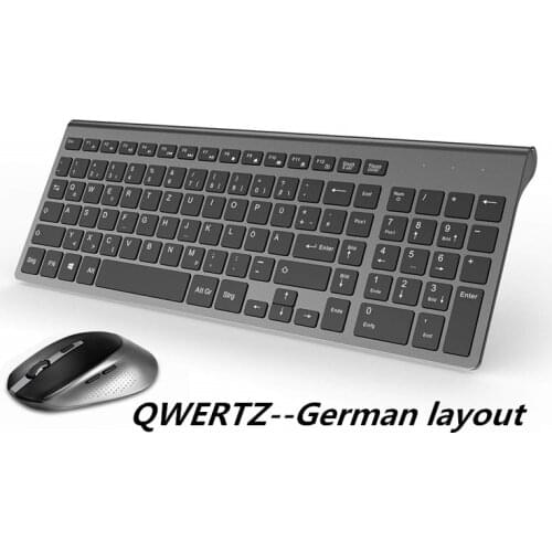 Wireless Keyboard And Mouse 2.4G Stable Connection. Ergonomic design.Set with Multimedia Keys For Computer,“QWERTZ”German Layout