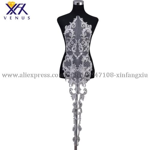 XINGFANGXIU Rhinestones crystal bodice applique Decorative Patches Bridal Long Trim Patch for wedding Dress