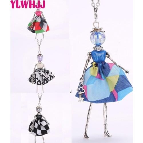 YLWHJJ brand new lovely girls dress blue doll long necklace & pendant women fashion statement jewelry baby fairy resin necklace