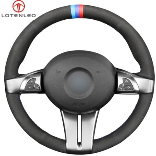 LQTENLEO Black Suede Hand-stitched Car Steering Wheel Cover for BMW Z4 E85 (Roadster) 2003-2008 E86 (Coupe) 2005 2006 2007 2008