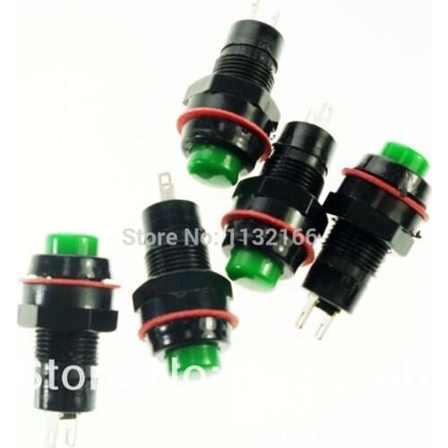 Green 2 Pin SPST NO Hole 10mm Maintained Push Button Switch