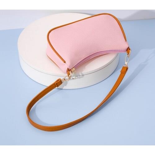 Female Fashion PU Handbag Leather Underarm Pouch Color Splicing Messenger Bag Shoulder Ladies Baguette Daily Supplies