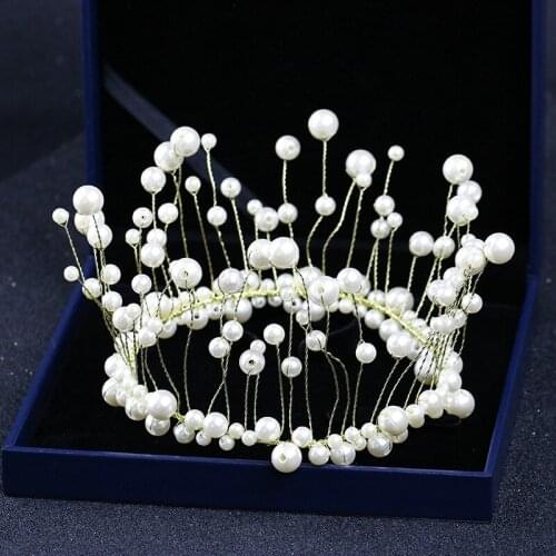 New Bridal Pearl Headband Hair Jewelry Wedding Tiara Gold Hair Accessories Women Headbands Leaf Headdress