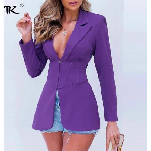 Women Purple Tunic Blazers Notched Long Sleeve Blazer Slim Office Ladys Sexy Elegant Tops Casual New Fashion Autumn Winter 2021