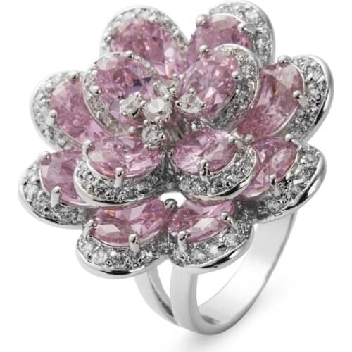 Fleure Esme charms Cute Engagement Wedding rings for Noble women dropshipping Pink Cubic Zirconia Rhodium Plated R549 size 6 -13