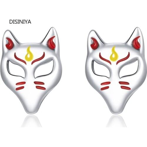Genuine 925 Sterling Silver Fox Mask Light Stud Earrings for Women Fine Jewelry 2020 New Bijoux Women Jewelry ESCE20958