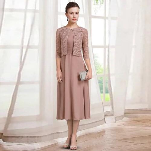 Mother Of The Bride Dress Suits Chiffon Women 2 Pcs Wedding Dress Sets With Lace Large Size Wedding Dress For Women 2021