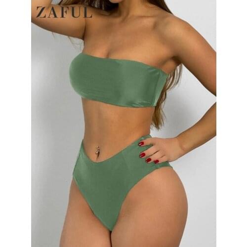 ZAFUL High Cut Bikini Swimwear Women Bandeau Bikini Strapless Swimsuit High Leg Bathing Suit Summer Beach Swimwear Tube Biquini