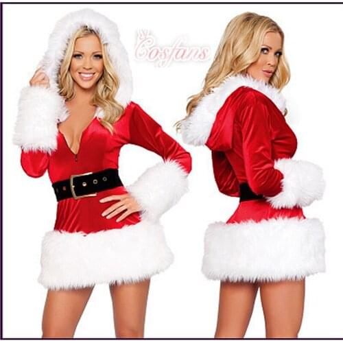 Mini Dress Winter Faux Fur Plush Hooded Dress Long Sleeve Sexy Evening Party Dress Night Dress Women Sexy Christmas party Dress