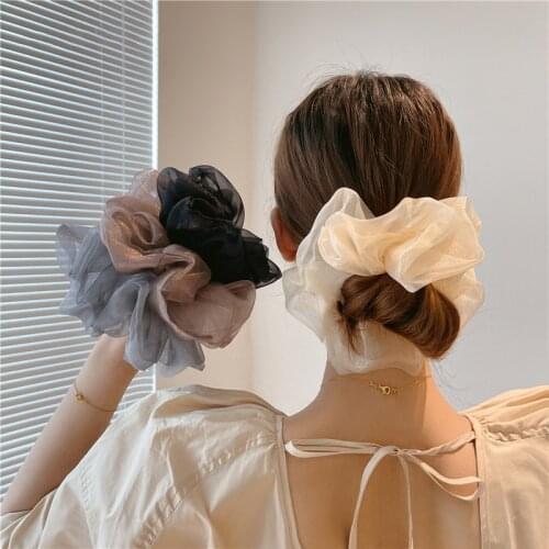 1PC Spring Summer Net Yarn Hair Bow Scrunchies Large Organza Women Elastic Hair Band Ponytail Holder Hair Tie Girls Accessories