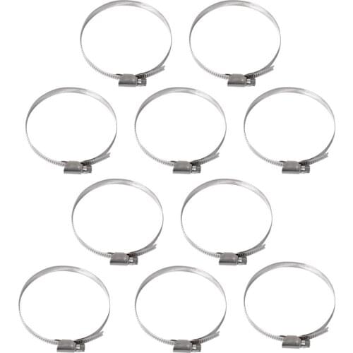10 Piece Adjustable 70-90mm Range Stainless Steel Worm Gear Hose Clamps Kit