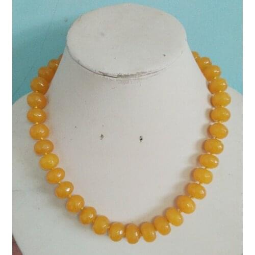 10x14MM Faceted Yellow Jade Gemstone Beads Necklace 18inch
