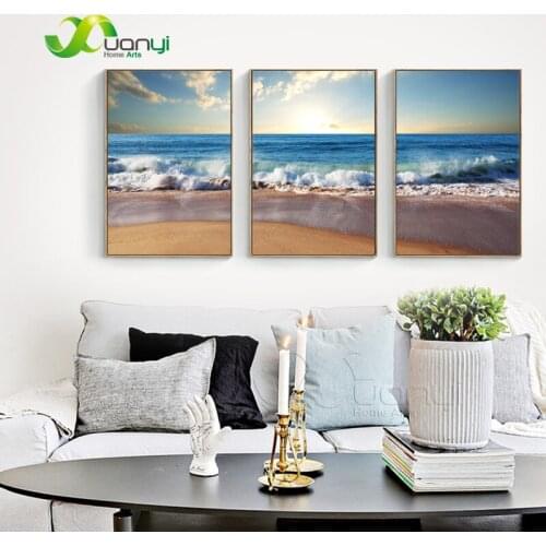 3 Piece Canvas Art Poster Blue Seascape Painting Wall Art Picture Beach Cuadros Home Decor For Living Room HD Prints Unframed