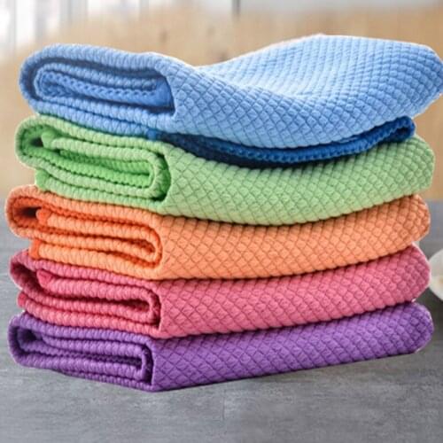 5/10pcs Fish Scale Grid Dishcloth Microfiber Cleaning Dishrag Glass Kitchen Cleaning Cloth Wipes Table Window Car Dish Towel Rag