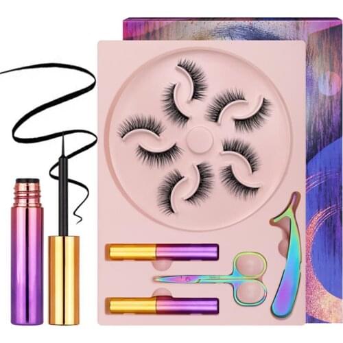 5Pairs/Set False Eyelashes Easy to Operate Comfortable to Wear Fiber Magnetic Makeup Eye Lashes Kit for Dressing Room