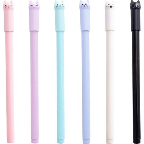 50PCS/lot South Korea Creative Stationery Cute Cartoon Tail Beat Cat Gel Pen for Student 0.5mm Full Needle Black Kawaii Pen