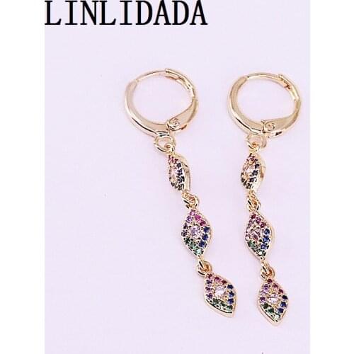 6Pair Micro Pave Rainbow CZ Gold Color Fashion Colorful Zirconia Tassel Dangle Earrings For Women Girls