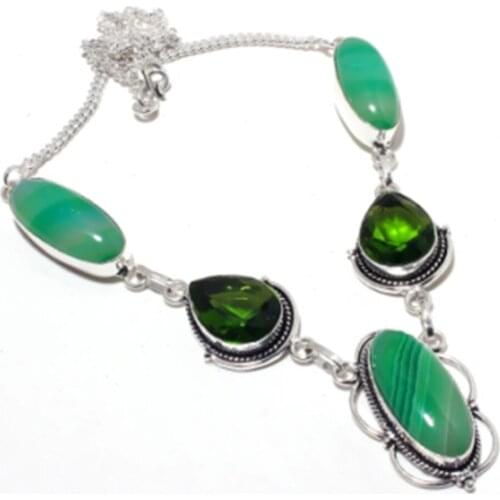 Botswana Agate,Peridot Necklace Silver Overlay over Copper, 51.5 cm, N4193