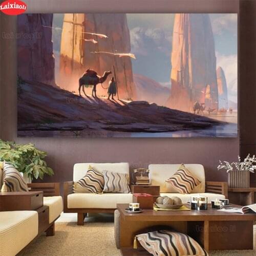 5D DIY diamond， painting Landscape Mountain Desert and Camel cross stitch full square round diamond Emeroidery mosaic painting