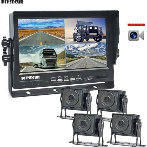 DIYSECUR AHD 7" 4 Split QUAD IPS Car HD Monitor 2000000 Pixels AHD Rear View Car Camera Waterproof with SD Card Video Recording