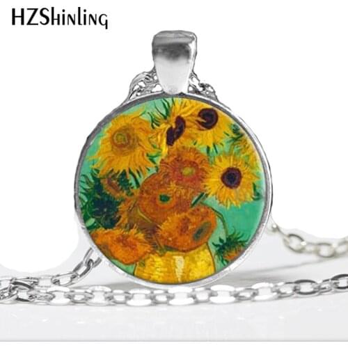 HZ--A229 Glass Dome Pendant, Vincent Van Gogh Sunflower pendant necklace Jewelry, corporate gifts,funny gifts HZ1