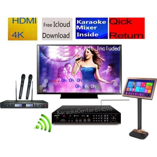 Karaoke Singing Machine Professional Karaoke Player System + 2 UHF wireless cordless microphones+19"touch screen