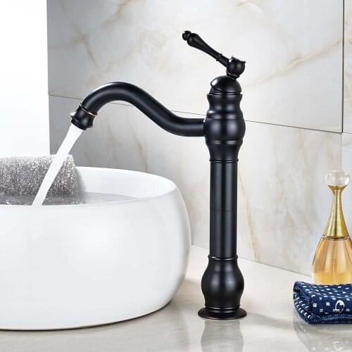 Basin Faucet Black Brass Bathroom Sink Faucet Single Handle 360 Swivel Spout Kitchen Deck Mount Vessel Mixer Taps
