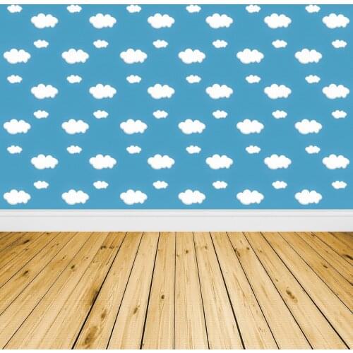 Laeacco Blue Sky White Cloud Wall Pattern Wooden Floor Baby Child Photography Backdrop Photo Background Photo Studio Photocall