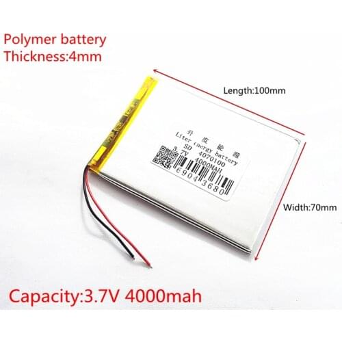 Liter energy battery 3.7V 4000MAH 4070100 Lithium polymer Battery with protection board For MID 7inch Tablet PC