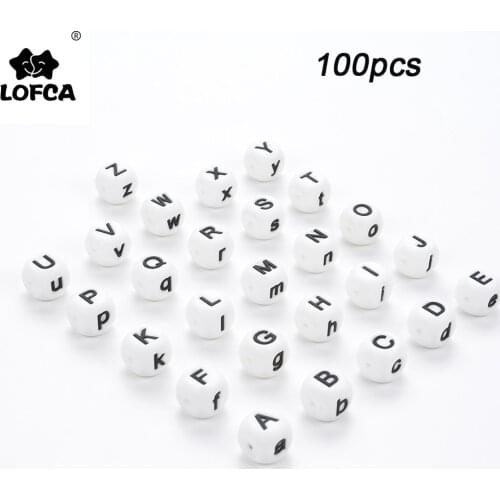 LOFCA 100pcs Silicone Beads Food Grade Letter Baby Teethers Beads BPA-Free Loose Chewing Alphabet Bead For Personalized Name DIY
