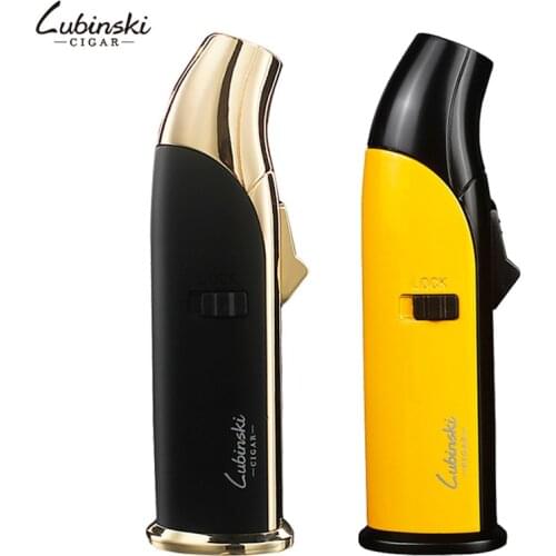 LUBINSKI Cigar Cigarette Tobacco Lighter Single Torch Jet Flame Refillable With Punch Smoking Tool Accessories Portable