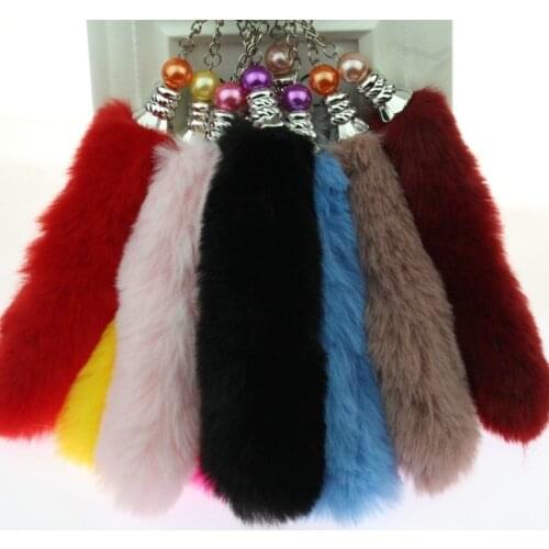 Fashion Cute Girls Fluffy Rabbit Fur Fox Tail Keychain Plush Fur Tail Keychain Women Bag Car Trinket Female Jewelry Party Gift