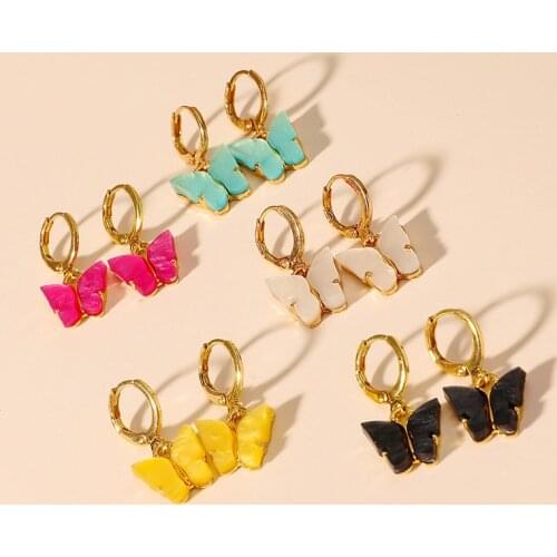 Fashion Elegant Acrylic Butterfly Earrings Simple Cute Korean Female Lady Small Stud Earrings Chic Bohemia Earrings Jewelry