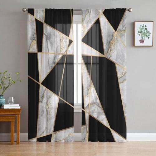 Marble Tulle Sheer Window Curtains for Living Room Kitchen Children Bedroom Voile Hanging Curtain
