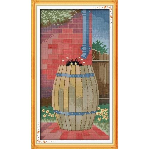 Black cat dive into the barrel cross stitch kit 14ct 11ct count print canvas stitches embroidery DIY handmade needlework plus