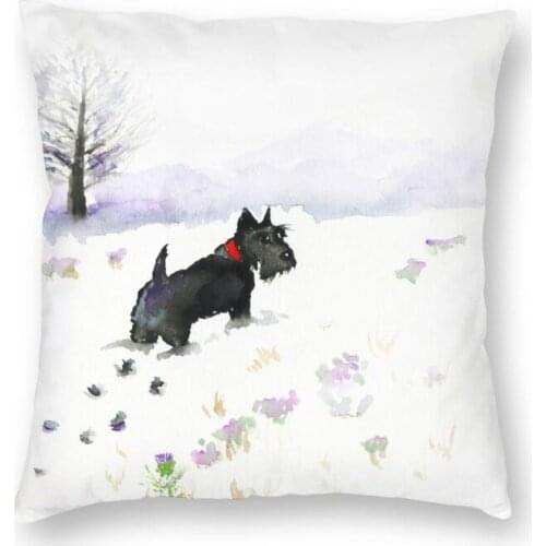 Scottie Dog Waiting For A Friend Throw Pillow Cover Home Decor Square Scottish Terrier Cushion Cover 40x40 Pillowcover for Sofa