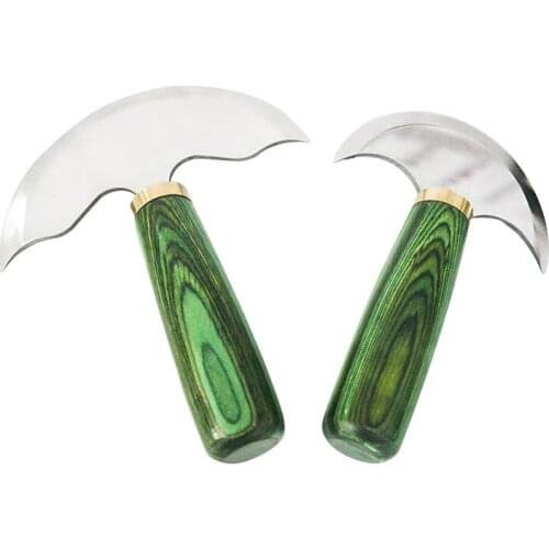 Leather Round Shape Head Knife with Wooden Handle Leather Working Knife Trimming Tool for DIY Leathercraft Cutting (Green Handle