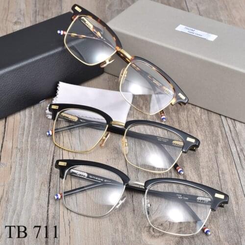 2021 New York Brand Designer Eyeglasses TB711 Half Frame Glasses for Men Women Square Semi Rimless Optical Prescription gafas