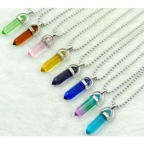 High quality Titanium Crystal pillar charms chakra Pendant stainless steel Necklace for women Fashion Jewelry Free shipping 1PCS