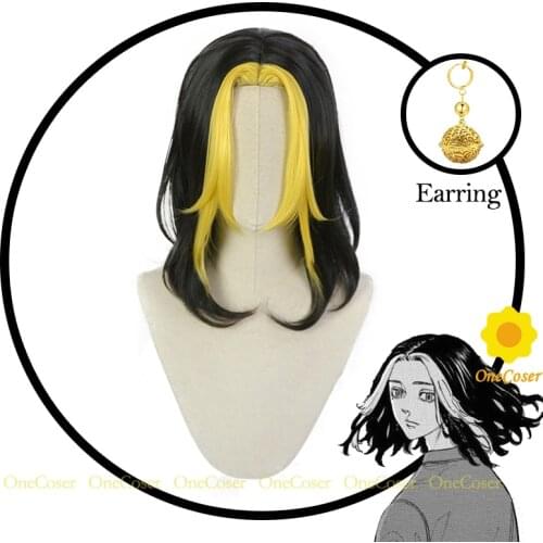 Anime Tokyo Revengers Hanemiya Kazutora Cosplay Wig Black Yellow Long Hair Valhalla Heat Resistant Fiber Hair + Free Wig Cap