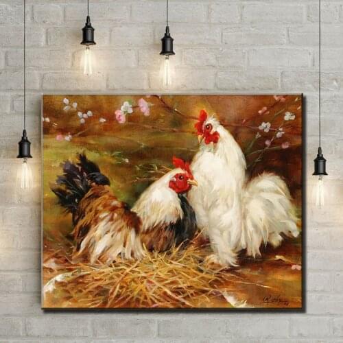 Pastoral animal chicken coop scenery oil painting canvas printings printed on canvas home wall art decoration pictures