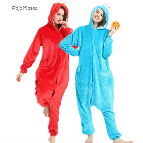Pajamasea Red Blue Sesame Street Kigurumi Pajamas Animal Onesie Cartoon Onsie Boy Men Christmas Family Party Cosplay Costume