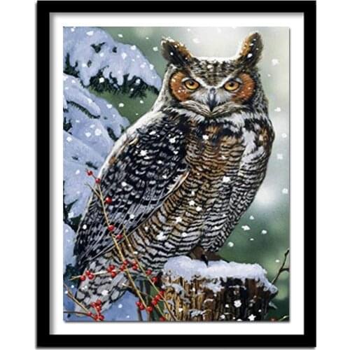 Full Square/Round Drill 5D DIY Diamond Painting "owl in the winter" Embroidery Cross Stitch Home Decor Gift A01111